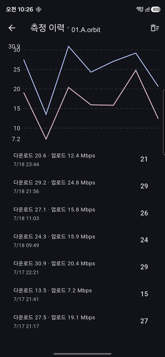 측정 이력 그래프